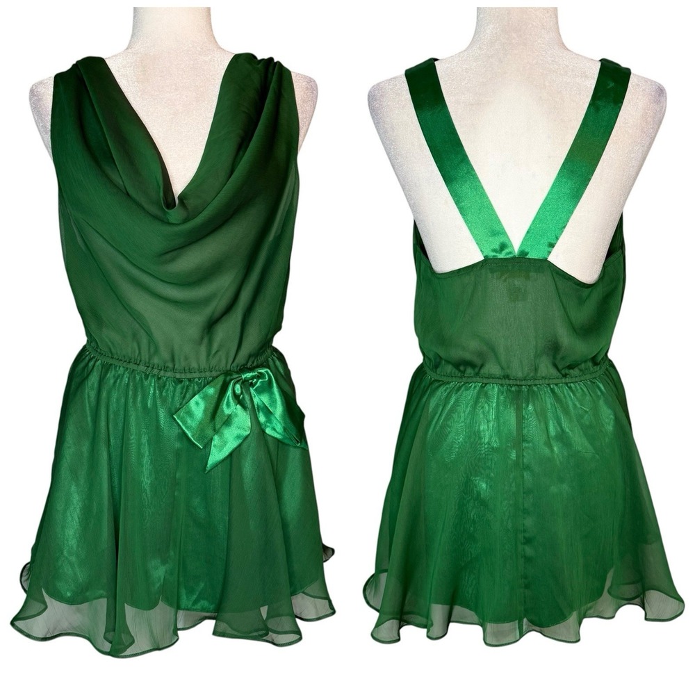 Vintage Victoria's Secret M Gold Label Bias Cut Cowl Emerald‎ Chiffon Teddy RARE